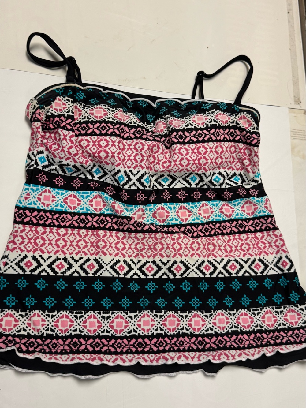 Ocean Avenue Geometric Stripe Tank One-Piece Swimsuit in Pink & Teal size L